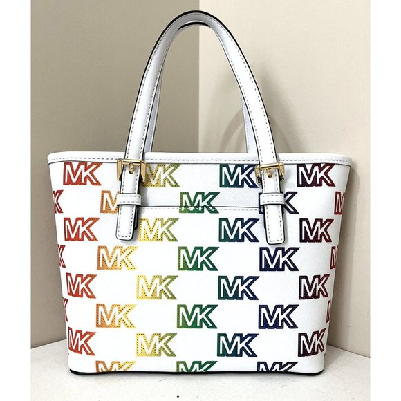 New Michael Kors Jet Set Travel X-Small Top Zip Tote Pride Optic White - Picture 2 of 6